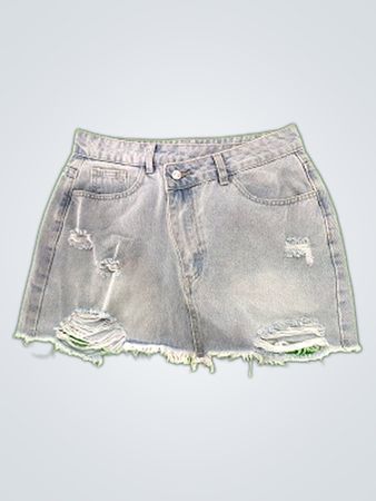 Light Blue Distressed Denim Skirt