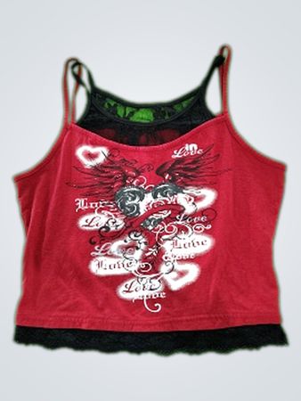 Red Graphic Lace Cami Top