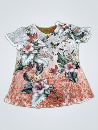 Time Tru Floral Butterfly Peplum Top