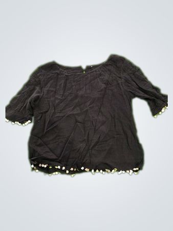 Black Blouse with White Pom-Poms