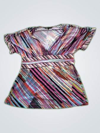 BCBGMAXAZRIA Multicolored Striped V-Neck Blouse