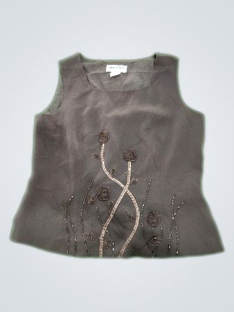 Brown Embellished Sleeveless Top