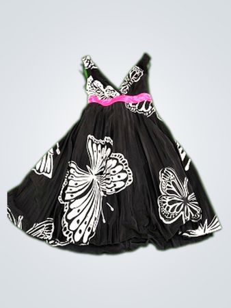 B Darlin Black and White Butterfly Dress with Pink Belt