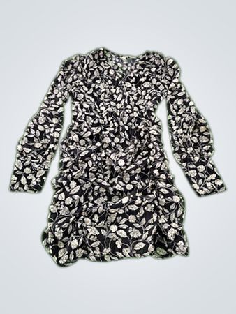 Black and White Floral Long Sleeve Dress