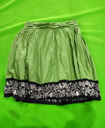 Green Skirt with Black and White Floral Trim