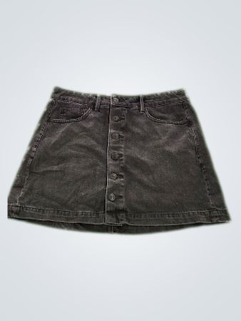 American Eagle Black Button-Front Denim Mini Skirt