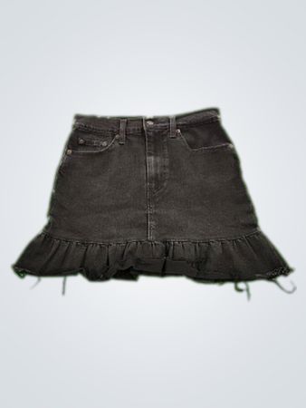 Black Denim Skirt with Ruffle
