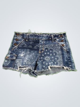 No Boundaries Denim Bandana Print Shorts