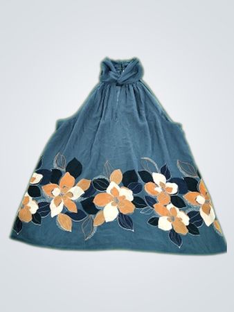 Blue Floral Halter Neck Dress