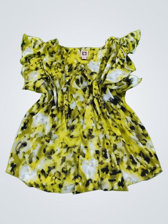 Anne Klein Yellow Abstract Print Ruffled Blouse