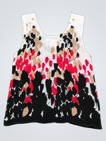 Blouse with Red, Black, and Tan Pattern