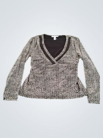 JM Collection Grey Animal Print V-Neck Long Sleeve Blouse