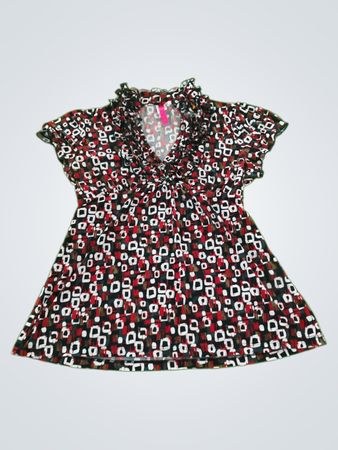 Blouse with Red, Black, and White Pattern