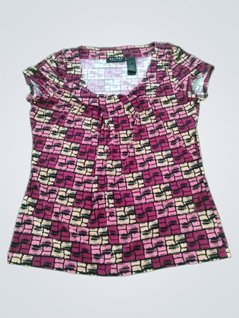 AXCESS Liz Claiborne Short Sleeve Geometric Blouse