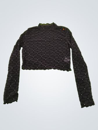 Black Long-Sleeve Top with Geometric Pattern