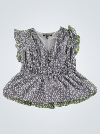 Gray Peplum Top with White Pattern