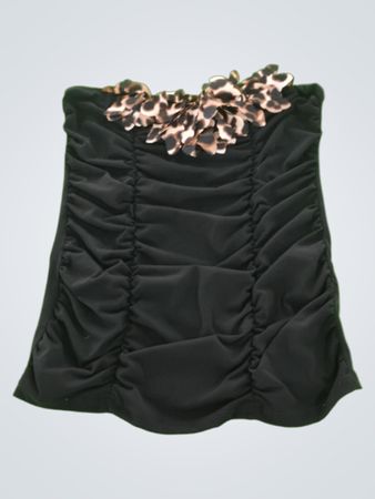 Black Ruched Skirt with Leopard Trim