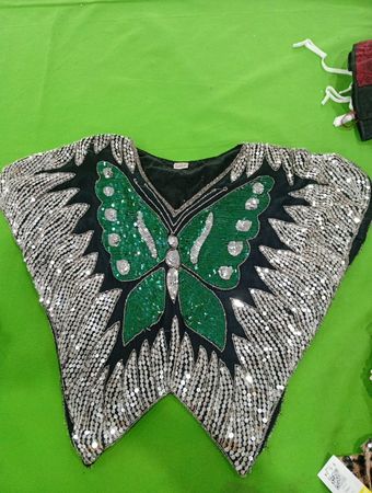 Unbranded Green Butterfly Sequined Silk Blouse
