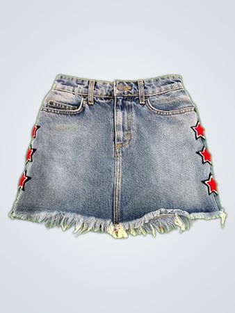 CARMAR Denim Skirt with Red Stars