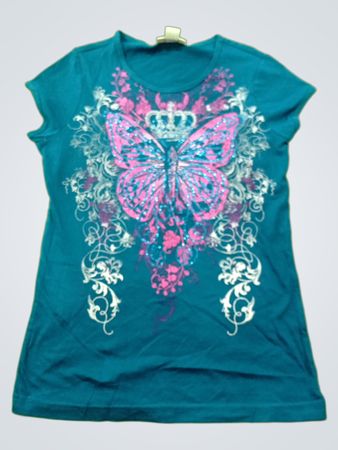 Belle du Jour Girls Teal Butterfly Shirt