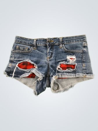Forever 21 Distressed Plaid Denim Shorts