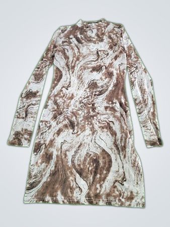 Brown and White Marble Long Sleeve Dress