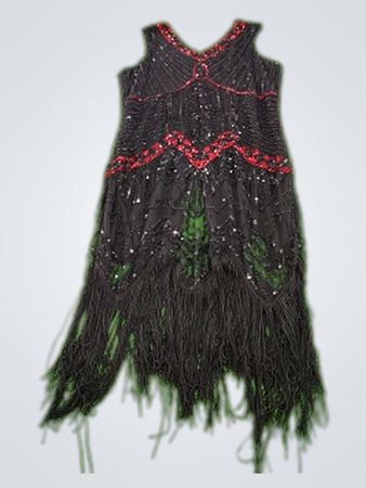 Black Fringed Dress with Red Beading