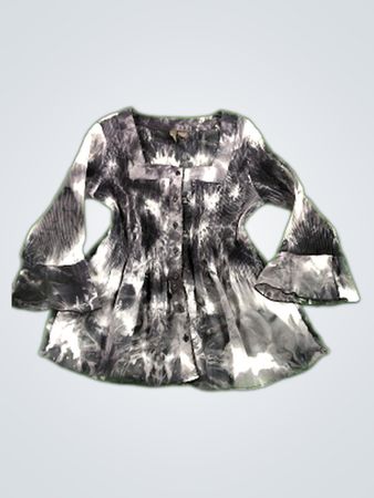 SERE NADE Black and White Tie-Dye Polyester Blouse