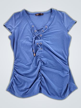 Blue Lace-Up Front Short Sleeve Top