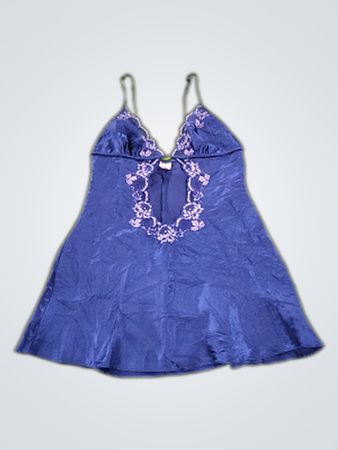 Blue Camisole with White Floral Embroidery