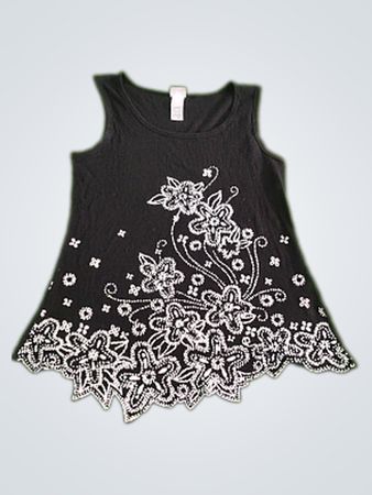 Black Sleeveless Top with Floral Embroidery