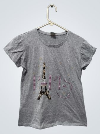 Graues T-Shirt mit Eiffelturm- und Paris-Motiv