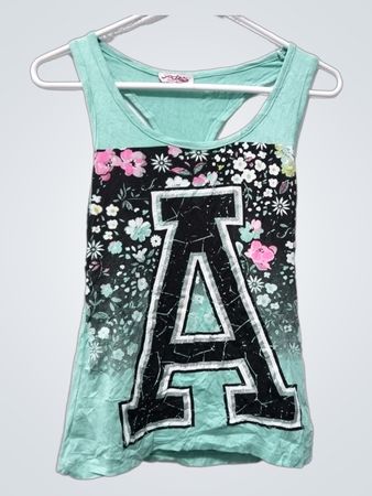 AKS Fashion mintgrünes Tanktop mit Blumenmuster und „A“-Grafik