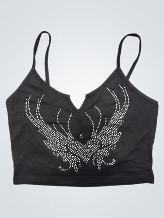 ROMWE Schwarzes Strass-Flügel-Crop-Top
