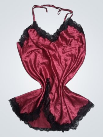 Satin Nightgown with Black Lace Trim