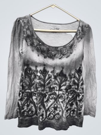 RXB Damen Langarmshirt mit Batikmuster und Verzierungen