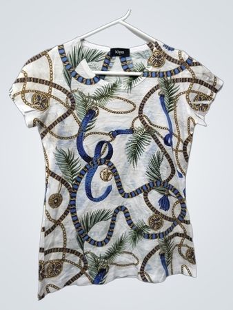 Klass White Chain and Palm Print T-Shirt