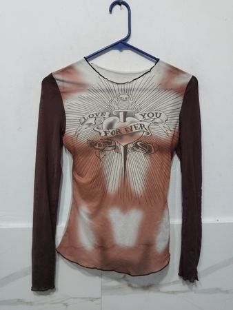 Mesh Long Sleeve Graphic Top