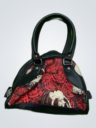 Small Handbag with Red Rose and Skull Print