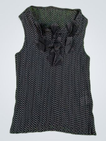 Black Polka Dot Ruffle Sleeveless Blouse