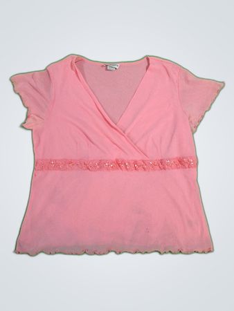 Notations Pink Ruffle Wrap Blouse