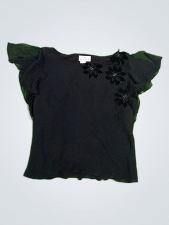 Adrianna Papell Black Ruffle Sleeve Blouse