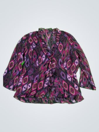 Notations Printed Ruffle Blouse