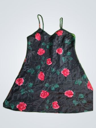Black Rose Print Slip Dress