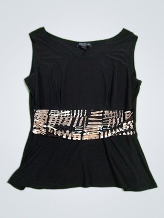 Black Sleeveless Top with Patterned Waist