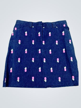 Lilly Pulitzer Denim Skirt with Pink Pineapple Pattern