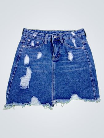 Distressed Denim Skirt