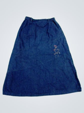 Blue Denim Skirt with Floral Embroidery