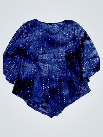Sami & Jo Blue Sequined Batwing Blouse
