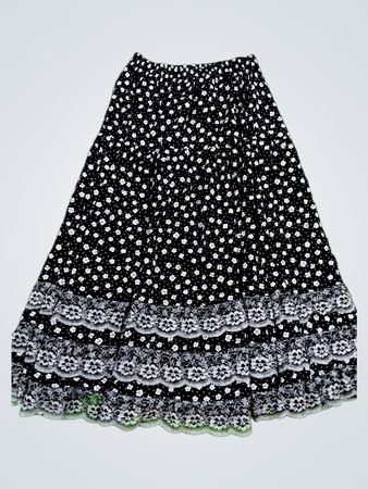 Black Floral Skirt with Lace Trim